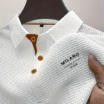 Camiseta de hombre de manga corta de verano, de alta gama, con botones y malla, camiseta de manga corta