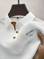 Camiseta de hombre de manga corta de verano, de alta gama, con botones y malla, camiseta de manga corta