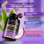 Biotin Vitamins with Collagen & Keratin Supplement, Nutra Harmony, 25000 mg, 60 Capsules - Image 4
