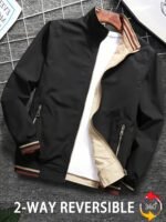 Chaqueta Reversible de Manga Larga con Solapa para Hombre, Estilo Utilitario, Holgada, Casual, con Cremallera, Abrigo Fácil, Cuello Alto, Ropa para Otoño Invierno - Image 3