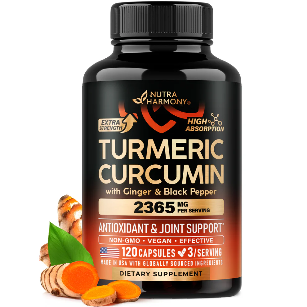 curcuma-y-curcumina-con-jengibre-y-pimienta-negra-2365-mg-120-capsulas.webp Turmeric Curcumin Supplement with Ginger & Black Pepper, Nutra Harmony: Highly Bioavailable & Extra Strength - Image 1