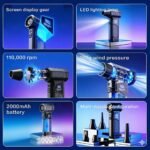Soplador de aire eléctrico de 110,000 RPM con pantalla LED inteligente, soplador de motor sin escobillas de 160 g de presión de viento potente, boquilla 5 en 1 y luz LED, limpiador de mano portátil para teclado de PC y electrónica de oficina, ventilador turbo de motor sin escobillas con pantalla LED - Image 5
