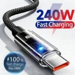 Cable de Carga Rápida de 240W USB a Tipo C, Cable de Datos Súper Rápido, Adecuado para Samsung, Xiaomi, Huawei, Honor, Cable de Datos USB C con Luz LED, Cable de Datos de Carga Rápida para Notebook - Image 2
