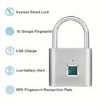 Cerradura Inteligente con Reconocimiento Avanzado de Huellas Dactilares - Estructura, Recargable por USB, Cerradura de Seguridad con Tecnología de Apertura por Huellas Dactilares - Imprescindible para una Vida Inteligente en el Hogar y la Oficina, Adecuada para Cerraduras de Mochilas de Viaje, Cerraduras de Almacén, Att - Image 3