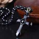 Collar con Cruz de Obsidiana Negra y Colgante de Amuleto de la Suerte | Estilo Boho, Cuentas de Zirconia Sintética, Adecuado para Hombres y Mujeres, Ideal para Uso Diario y Ocasiones de Regalo - Image 3