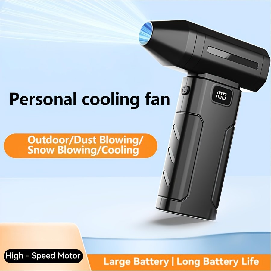e97a9fb3-6c9f-4747-8993-d6126396ee4d.jpg Ventilador turbo portátil de mano de alta capacidad, ventilador de enfriamiento personal con carga USB e iluminación, artículo multifuncional para uso en el hogar, exteriores, viajes y camping - Image 1