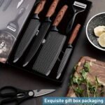 6pzas. Juego de cuchillos de cocina de acero inoxidable con alto contenido de carbono y mango ergonómico de madera, incluye tijeras y cuchara espumadera, ideal para asados y cocinar en familia - Image 3
