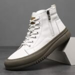 Zapatos de Hombre 2024 Nuevo Estilo Británico Retro Moda Botines Media Caña Cremallera Lateral Tendencia Versátil Desplazamiento Oficina Negocios Zapatos Casuales - Image 5