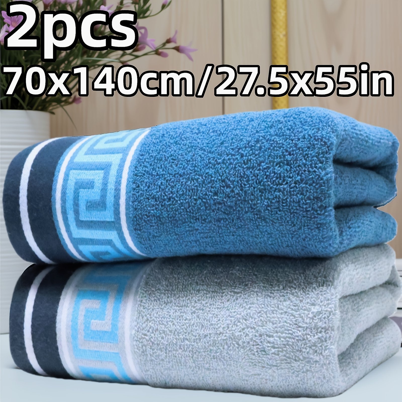 312067f8-3c17-43ce-b479-e0699fcecc8a.jpg 2 Piezas Juego de Toallas de Baño 100% Algodón Puro - Toallas Jacquard de Cuadrícula Geométrica Moderna de 450 GSM, Súper Suaves, Gruesas, Alta Absorción y Secado Rápido, Ideales para Adultos, Hoteles, Gimnasios, Viajes - Toallas de Spa de Lujo - Image 1