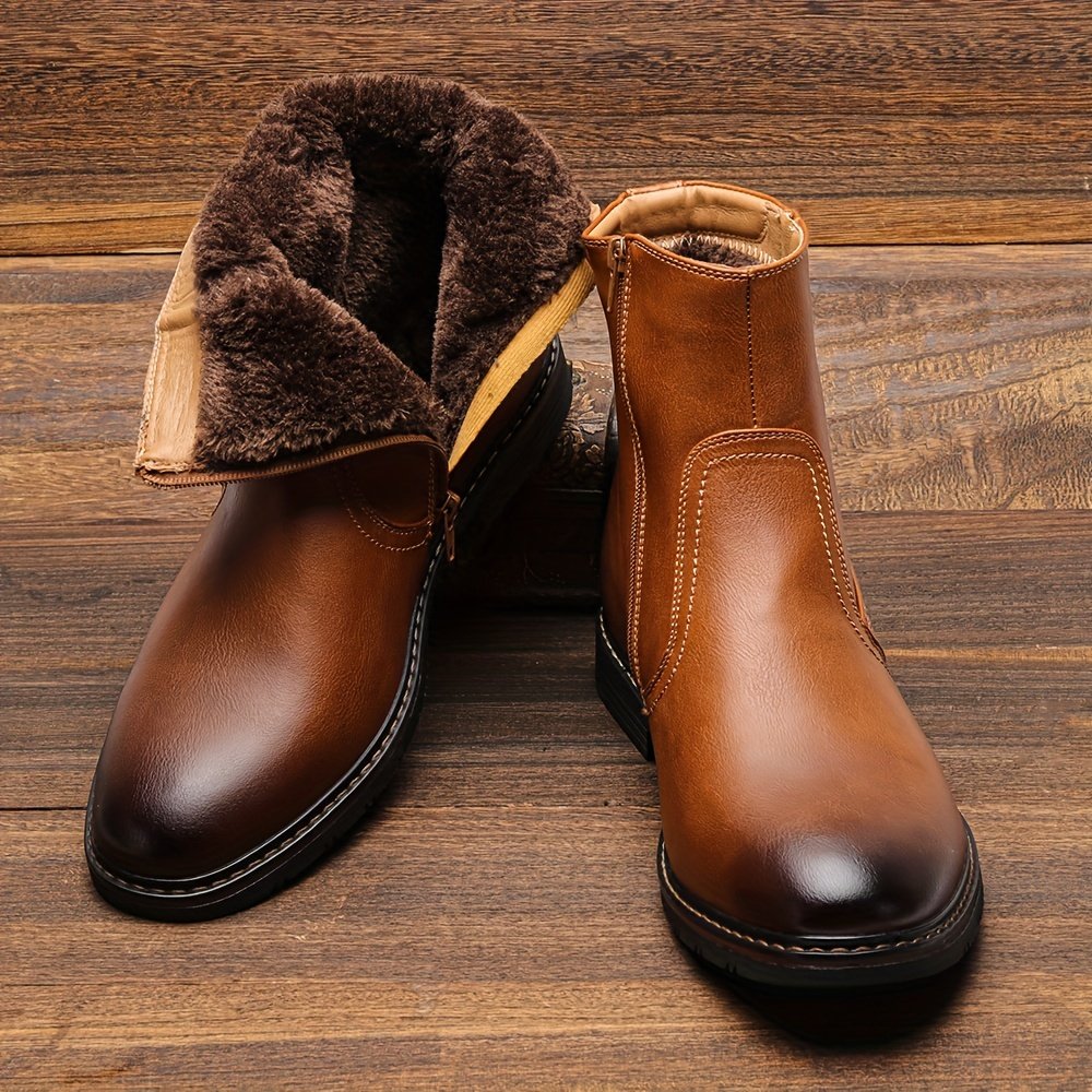 383371d391c1c665d7ef9ed0847a9482.jpg Botas de Nieve para Hombre, Cremallera Interior, Parte Superior de PU, Decoración Metálica, Forro Polar Interior, Cálidas y Cómodas, Suela de Goma, Antideslizantes y Resistentes al Desgaste - Image 1