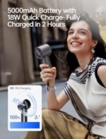 JISULIFE Handheld Fan Pro1S - Next-Gen Airflow: Up to 40h Runtime, Metal Body - Enduring Quality, 1-100 Speed Scroll Wheel, 5000mAh-Portable Fan for Travel, Gifts for Women Men(Starry Grey) : Home & Kitchen - Image 4