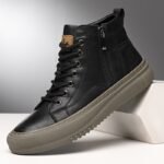 Zapatos de Hombre 2024 Nuevo Estilo Británico Retro Moda Botines Media Caña Cremallera Lateral Tendencia Versátil Desplazamiento Oficina Negocios Zapatos Casuales - Image 7