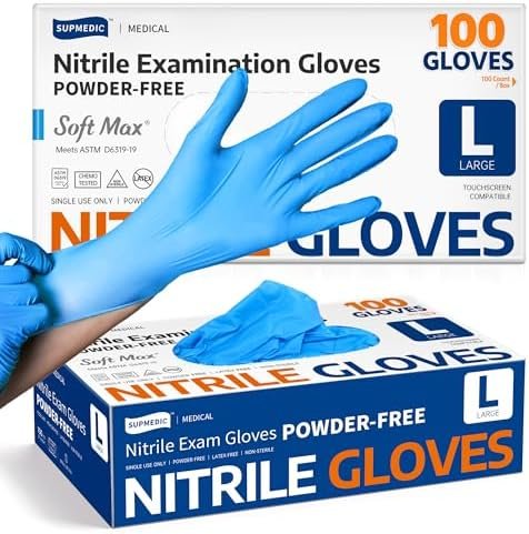 519Zu0DgNOL._AC_.jpg Supmedic Medical Nitrile Exam Gloves, Latex-Free, Powder-Free, Food Safe, Cooking Food Prep, Disposable Gloves, Blue, 100 Pcs (Large) : Industrial & Scientific - Image 1