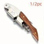 1 pza. sacacorchos de camarero de acero inoxidable con mango de madera, abrebotellas multifuncional para vino y cerveza para cocina, bar y fiesta