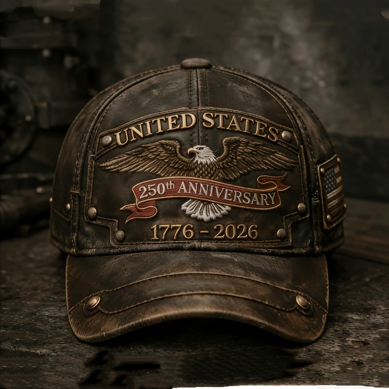 6d4f9978-3d1b-4368-9fd2-b42218a6da14.jpg Gorra de béisbol vintage desgastada - Celebración del 250 aniversario de EE. UU. 1776-2026, sombrero patriótico con estampado de águila americana y remaches de metal, gorra de camionero retro, unisex, perfecta para celebraciones del Día de la Independencia, uso diario - Image 1