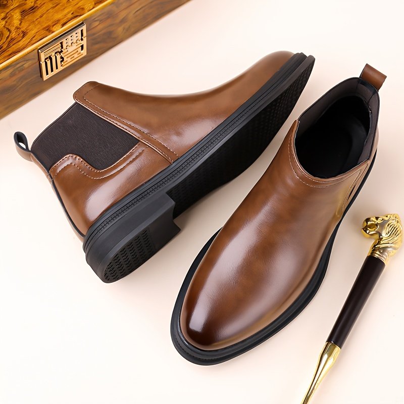 7795450f-6100-4fbb-adde-f5232f7ab5ee.jpg Botas Chelsea de caña alta prémium de otoño e invierno para hombre, informales de negocios antideslizantes para exteriores, zapatos clásicos, diseño elástico de punta puntiaguda - Image 1