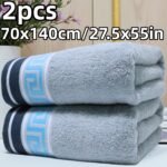 2 Piezas Juego de Toallas de Baño 100% Algodón Puro - Toallas Jacquard de Cuadrícula Geométrica Moderna de 450 GSM, Súper Suaves, Gruesas, Alta Absorción y Secado Rápido, Ideales para Adultos, Hoteles, Gimnasios, Viajes - Toallas de Spa de Lujo - Image 9