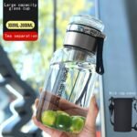 Vaso de vidrio multicapacidad con funda, taza infusora de té de vidrio extragrande portátil para exteriores, vaso para beber con separación de té y agua, taza transparente resistente al calor y al frío para preparar té, botella de agua portátil, jarra para agua fría, vaso de bebida multiusos - Image 12