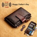 Billetera Vintage de Cuero Genuino para Hombre con Cremallera, Tarjeta Anti-Robado RFID, Cuero Vacuno de Primera Capa, Billetera Vertical Bi-Fold, Puede Contener Documentos de Identificación, Gran Capacidad con Múltiples Ranuras para Tarjetas de Crédito, 12 Ranuras para Tarjetas, 1 Bolsillo con Cremallera para Monedas, 2 Ranuras para Billetes, Regalo para Novio