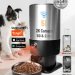 Alimentador automático para perros o gatos 5LSUS, cámara de 1080P con Control remoto, dispensador inteligente de comida para gatos, comedero automático para perros y gatos, accesorios para mascotas