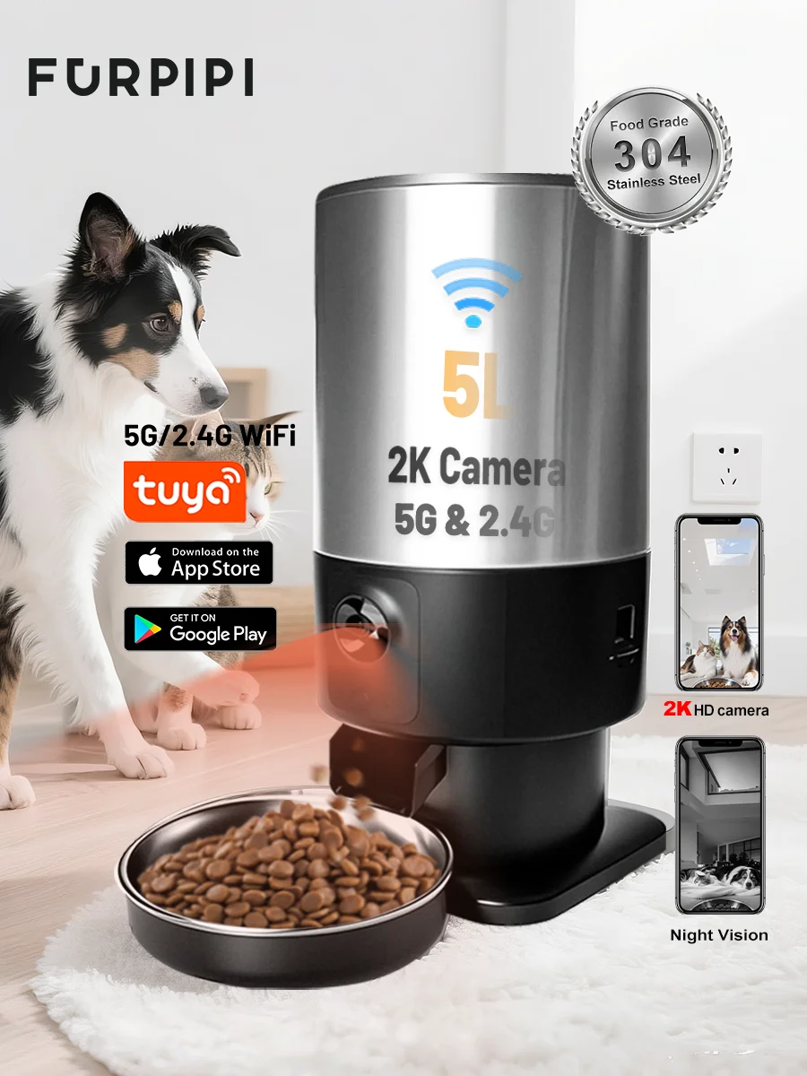 S01d4005ed053490bb2f0e545aee5421ef.webp Alimentador automático para perros o gatos 5LSUS, cámara de 1080P con Control remoto, dispensador inteligente de comida para gatos, comedero automático para perros y gatos, accesorios para mascotas - Image 1