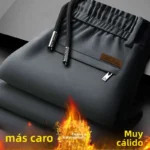 Pantalones informales de pierna recta para hombre, pantalones deportivos de moda de invierno con forro polar, pantalones depo... - Image 4
