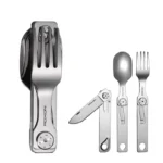 Juego de cubiertos para acampar ROXON 3 en 1, cuchillo, tenedor, cuchara, acero inoxidable, portátil y desmontable