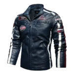 Chaqueta Vintage para motocicleta para hombre, chaqueta de cuero de motociclista a la moda, abrigo Bomber bordado para hombre, abrigo de lana de Pu para invierno 2024 - AliExpress 200000343