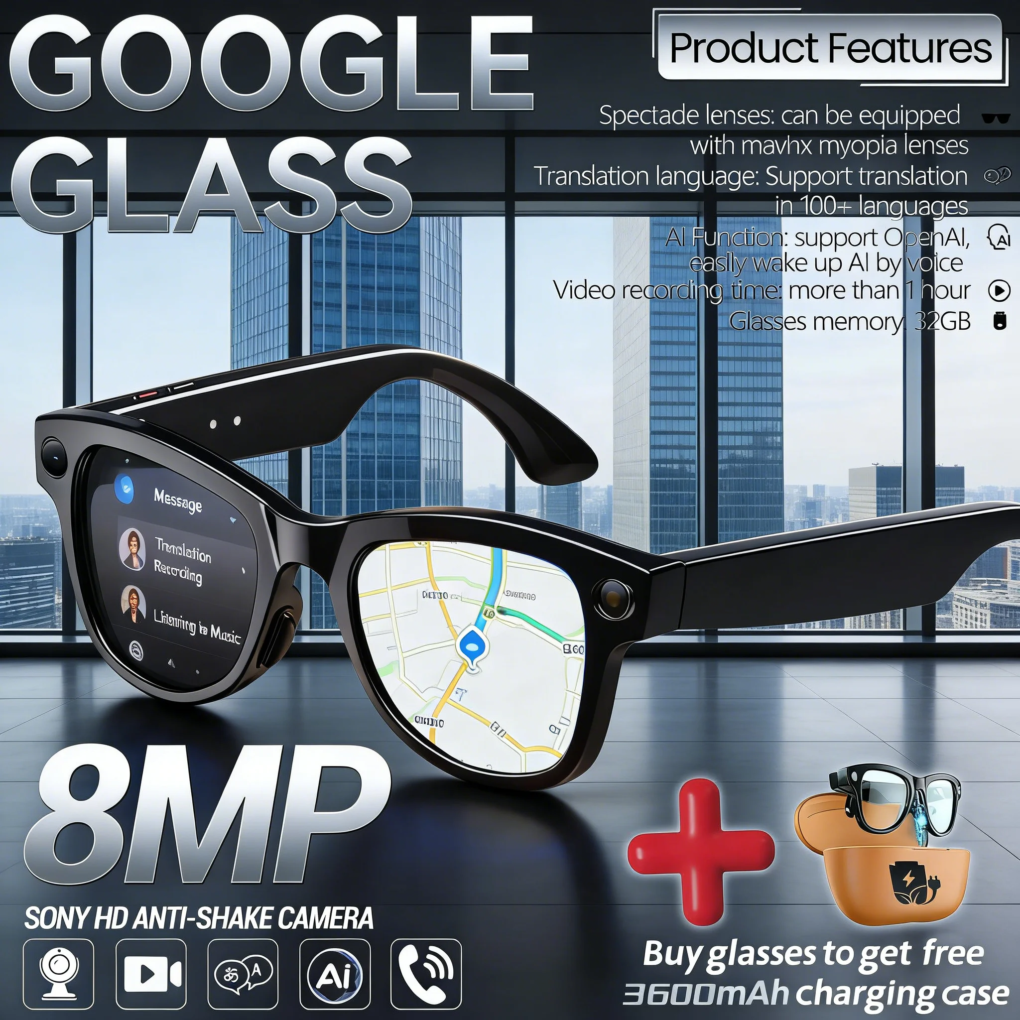 Sbc36485145044743b0e569e31ce303b25.webp Gafas Inteligentes 2026 con Cámara 800W y Batería 3600mAh - Image 1