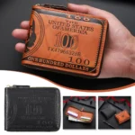 Carteras para Hombre con cerrojo con patrón de 100 dólares estadounidenses, Cartera de cuero para Hombre con tarjetero con cremallera, monedero con bolsillo, Cartera para Hombre - AliExpress 1524 - Image 2