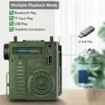 Radio portátil de banda completa, receptor de radio FM AM SW recargable, altavoz inalámbrico Bluetooth para exteriores con conector para auriculares, puerto USB TF - Image 3