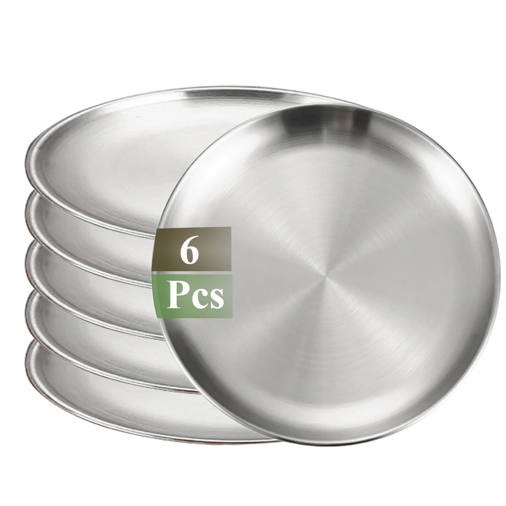 Sdcb8ce9616794b2cbf4177cc77285a5b8.webp Juego de platos de acero inoxidable para barbacoa, pollo frito, plato de carne, bandeja de almacenamiento de frutas y verduras, plato de postre para pastel de fiesta, 6 uds. - AliExpress 15 - Image 1