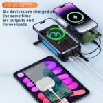 Cargador de banco de energía inalámbrico de 30000 mAh | 7 puertos de salida, 4 opciones de entrada, carga rápida de 15 W, alimentado por energía solar, funciones de linterna SOS/estroboscópica/de luz fuerte, manivela, incluye 3 cables - Image 4