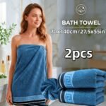 2 Piezas Juego de Toallas de Baño 100% Algodón Puro - Toallas Jacquard de Cuadrícula Geométrica Moderna de 450 GSM, Súper Suaves, Gruesas, Alta Absorción y Secado Rápido, Ideales para Adultos, Hoteles, Gimnasios, Viajes - Toallas de Spa de Lujo - Image 8