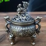 1 Porta Incienso de Metal, Porta Incienso Kirin Doméstico con Tapa, Adecuado para Decoraciones de Año Nuevo, Navidad, Día de San Patricio, Decoraciones de Pascua, Decoraciones de Salón de Belleza, Decoraciones de Primavera para el Hogar