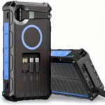 Cargador de banco de energía inalámbrico de 30000 mAh | 7 puertos de salida, 4 opciones de entrada, carga rápida de 15 W, alimentado por energía solar, funciones de linterna SOS/estroboscópica/de luz fuerte, manivela, incluye 3 cables