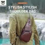 BULLCAPTAIN Bolso de Pecho de Cuero Genuino para Hombres - Mochila Bandolera de Cuero de Vaca de Gran Capacidad con Correa Multifuncional, Cierre de Cremallera y Hebilla, Duradero y Manos Libres para Exteriores, Viajes (Uso Casual) - Cuero de Vaca de Primera Calidad - Image 4