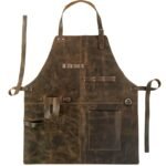 Delantal vintage europeo y americano de cuero PU con bolsillos multifunción, correa de cuello cruzada ajustable para artesanos, carpinteros, chefs de barbacoa, jardineros y ropa de trabajo multisectorial