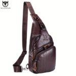 BULLCAPTAIN Bolso de Pecho de Cuero Genuino para Hombres - Mochila Bandolera de Cuero de Vaca de Gran Capacidad con Correa Multifuncional, Cierre de Cremallera y Hebilla, Duradero y Manos Libres para Exteriores, Viajes (Uso Casual) - Cuero de Vaca de Primera Calidad - Image 2