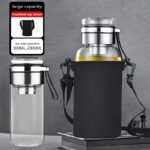 Vaso de vidrio multicapacidad con funda, taza infusora de té de vidrio extragrande portátil para exteriores, vaso para beber con separación de té y agua, taza transparente resistente al calor y al frío para preparar té, botella de agua portátil, jarra para agua fría, vaso de bebida multiusos - Image 2