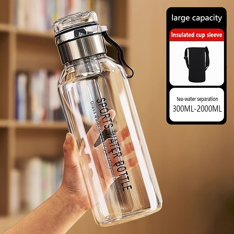 ecbda4d9-3e60-457b-8ae0-bedd00bc1d1b.jpg Vaso de vidrio multicapacidad con funda, taza infusora de té de vidrio extragrande portátil para exteriores, vaso para beber con separación de té y agua, taza transparente resistente al calor y al frío para preparar té, botella de agua portátil, jarra para agua fría, vaso de bebida multiusos - Image 1
