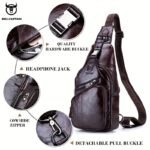 BULLCAPTAIN Bolso de Pecho de Cuero Genuino para Hombres - Mochila Bandolera de Cuero de Vaca de Gran Capacidad con Correa Multifuncional, Cierre de Cremallera y Hebilla, Duradero y Manos Libres para Exteriores, Viajes (Uso Casual) - Cuero de Vaca de Primera Calidad - Image 3
