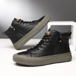 Zapatos de Hombre 2024 Nuevo Estilo Británico Retro Moda Botines Media Caña Cremallera Lateral Tendencia Versátil Desplazamiento Oficina Negocios Zapatos Casuales - Image 6