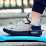 Nuevas zapatillas de cuero para correr para niños, zapatillas de tenis informales a la moda para caminar para estudiantes, antideslizantes - AliExpress 1501 - Image 2