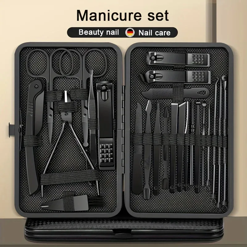 Sb98e149c25df4b57aeff77857aa29732K.webp Juego de manicura y pedicura de acero inoxidable, cortaúñas, cucharas para oreja, tijeras, herramientas de aseo de belleza para el hogar, 8/12/15/20/24 Uds. - Image 1