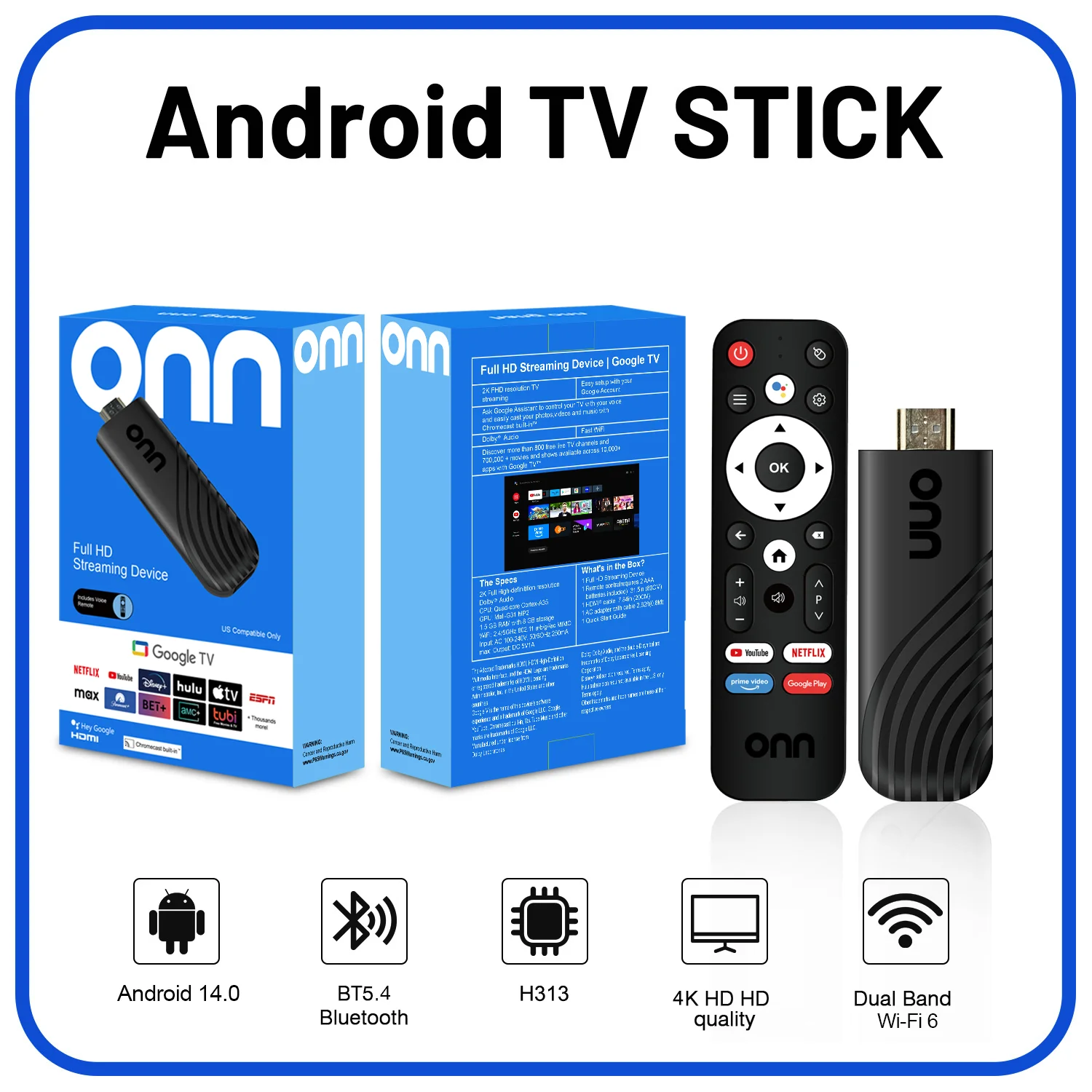 Se0e634caa79d4926aa0855a89c5c2cbeO.webp ONN ATV Stick 8K 4K HD, Compatible con Video, BT5.0, WiFi6 Dual, 4G, 5G, Control Remoto por Voz, Allwinner H313 Quad Core, Smart TV Stick 8GB 128GB para - Image 1