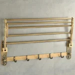 Toallero de baño de latón antiguo plegable de aluminio, soporte activo para toallas de baño, estante doble para toallas con ganchos, accesorios de baño - AliExpress 13 - Image 6