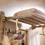 Toallero de baño de latón antiguo plegable de aluminio, soporte activo para toallas de baño, estante doble para toallas con ganchos, accesorios de baño - AliExpress 13