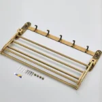 Toallero de baño de latón antiguo plegable de aluminio, soporte activo para toallas de baño, estante doble para toallas con ganchos, accesorios de baño - AliExpress 13 - Image 5