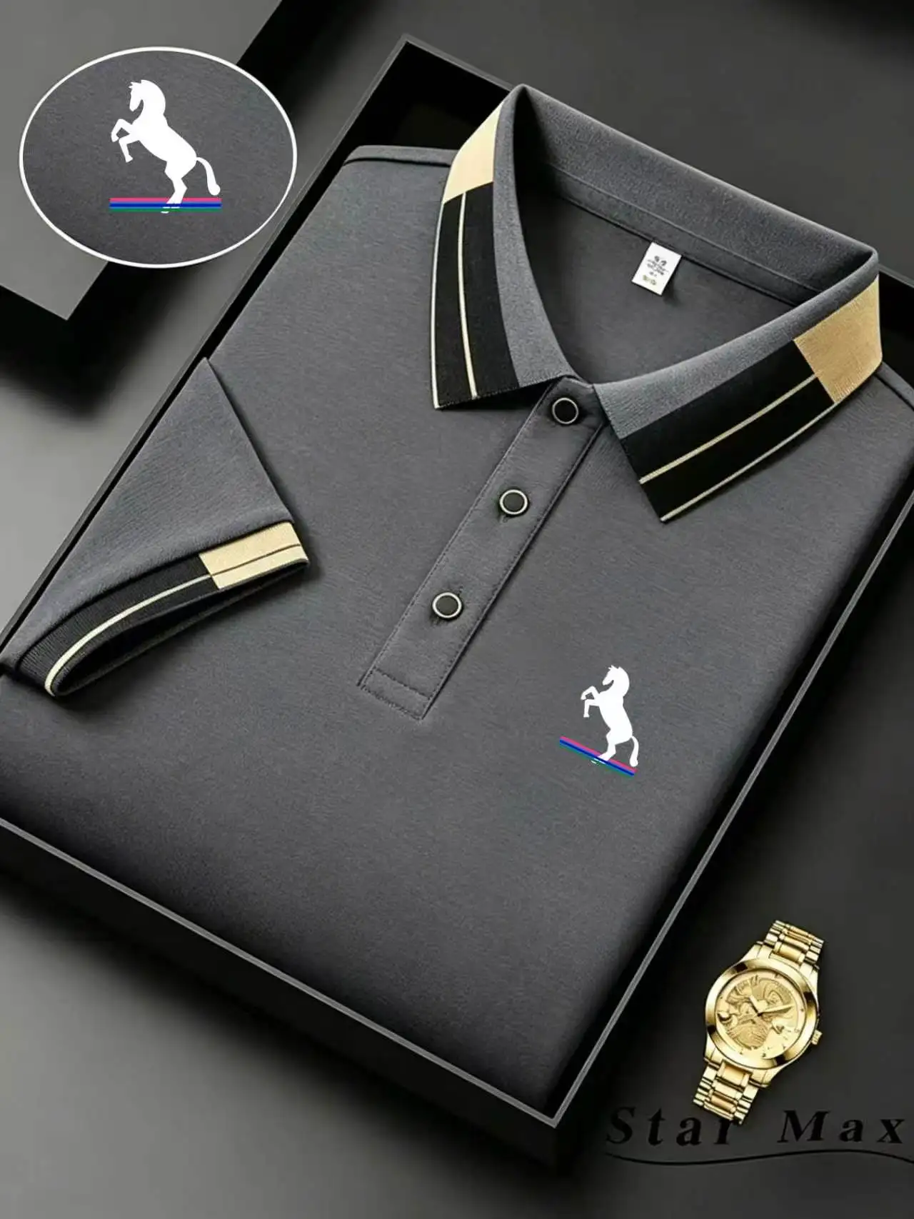 S68bebe853f3d4b61814d3e4a99a57937O.webp Polo de Manga Corta de Lujo para Hombre con Bordado de Caballo, Estilo Milán, Camiseta Casual de Verano, Ropa de Marca para Hombre de Negocios - AliExpress 200000343 - Image 1